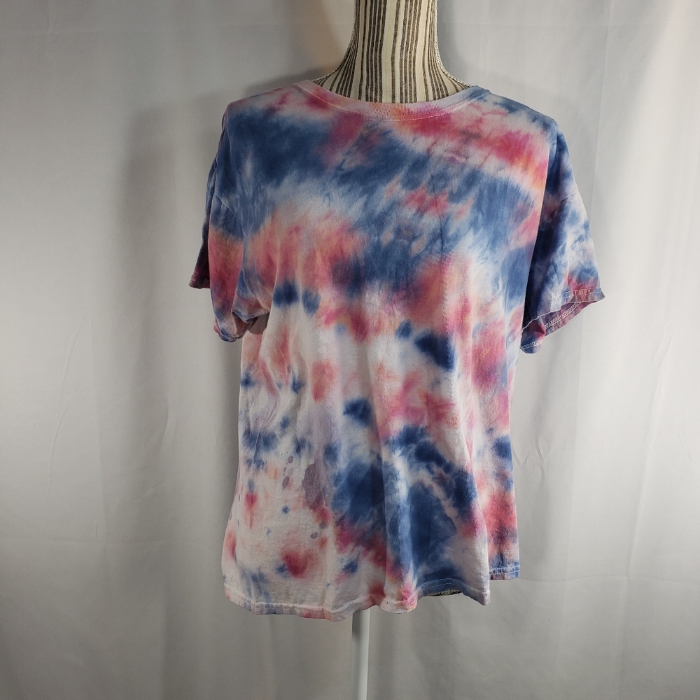 Hand Tie Dyed Red, White and Blue Tee Size Medium